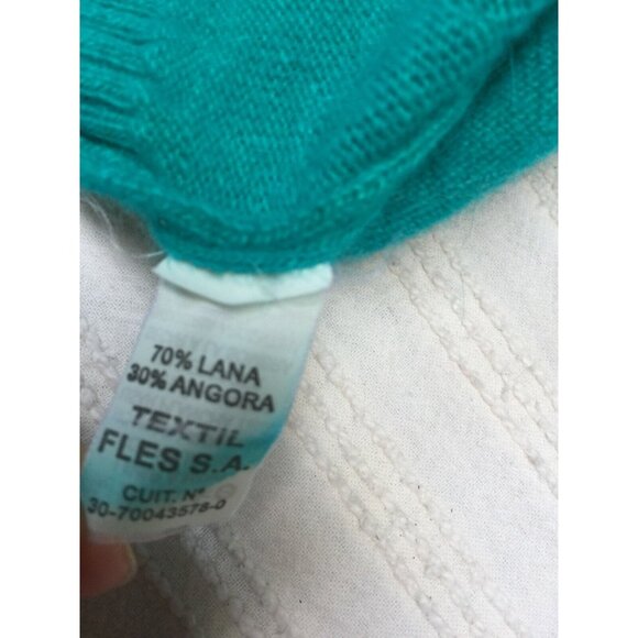 Women's Size 2 Sweater Button Down V-Neck Knit Cardigan Wool Angora Teal Casual - Picture 6 of 7